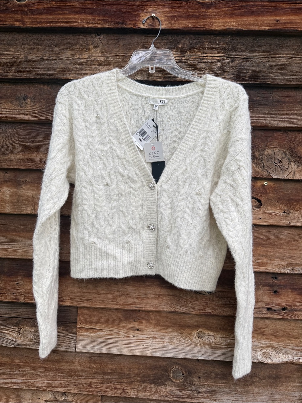 Kut from the kloth wool blend rhinestone pearl detail cardigan